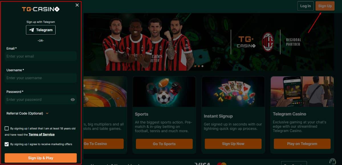 TGCasino Registrierung als Neukunde durchführen